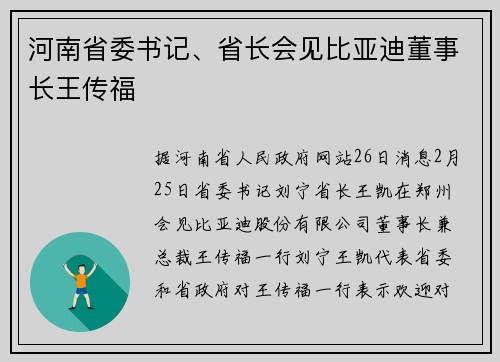 河南省委书记、省长会见比亚迪董事长王传福
