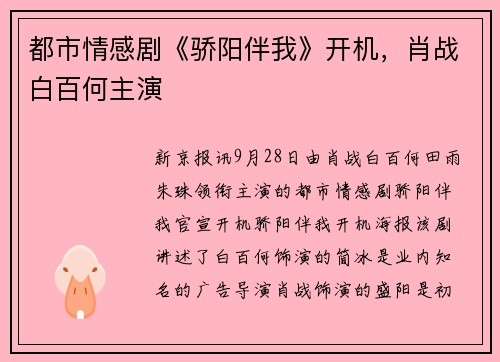 都市情感剧《骄阳伴我》开机，肖战白百何主演