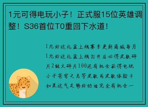 1元可得电玩小子！正式服15位英雄调整！S36首位T0重回下水道！