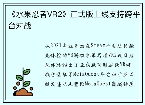 《水果忍者VR2》正式版上线支持跨平台对战